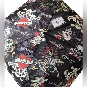 Ed Hardy Black and Red Tattoo Art  COMPACT Umbrella
